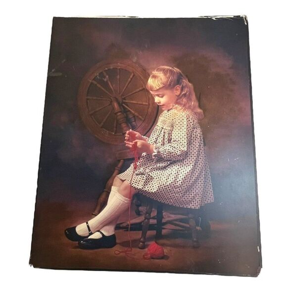 Doll House Portraits Little Helper By Robert L. Nicol 16X20 Girl Knitting Wheel